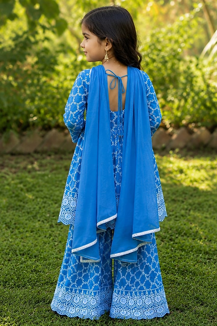 Blue Cotton Sharara Set For Girls by House Of Jamoti Kids at Pernia's Pop Up Shop