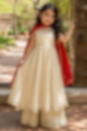 Ivory Tissue Anarkali Set For Girls by House Of Jamoti Kids at Pernia's Pop Up Shop