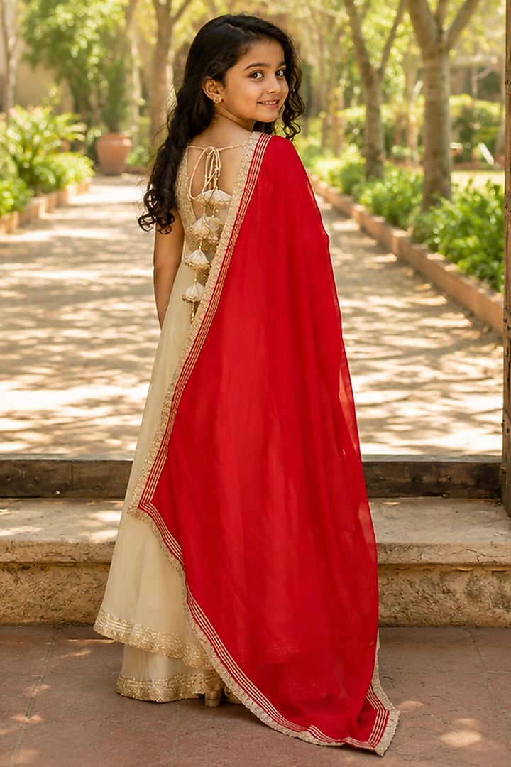 Ivory Tissue Anarkali Set For Girls by House Of Jamoti Kids at Pernia's Pop Up Shop