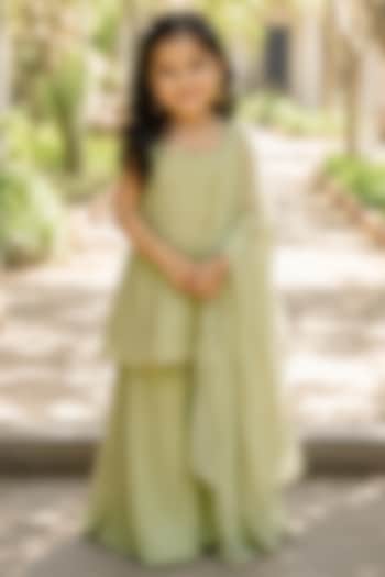 Mint Green Crushed Tissue Sharara Set For Girls by House Of Jamoti Kids at Pernia's Pop Up Shop