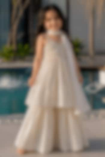 White Cotton Sharara Set For Girls by House Of Jamoti Kids at Pernia's Pop Up Shop