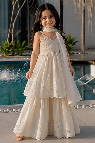 White Cotton Sharara Set For Girls by House Of Jamoti Kids