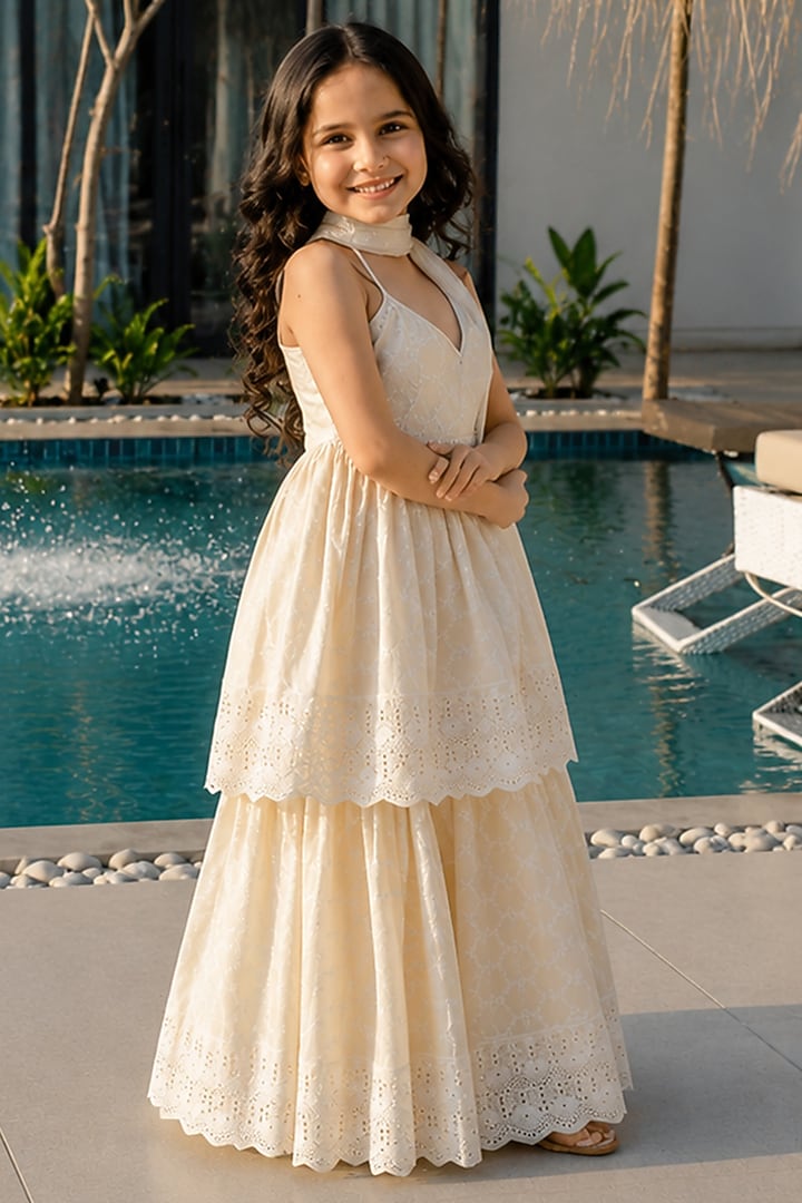White Cotton Sharara Set For Girls by House Of Jamoti Kids at Pernia's Pop Up Shop
