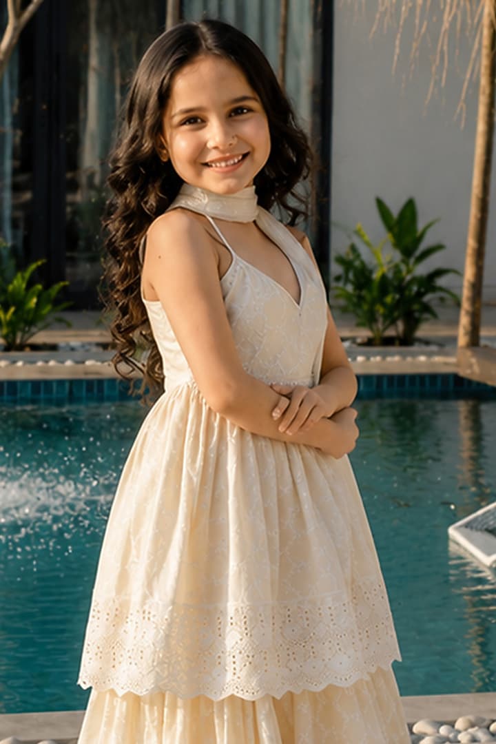 White Cotton Sharara Set For Girls by House Of Jamoti Kids at Pernia's Pop Up Shop