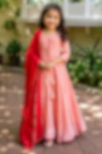 Light Pink Mul Chanderi Anarkali Set For Girls by House Of Jamoti Kids at Pernia's Pop Up Shop