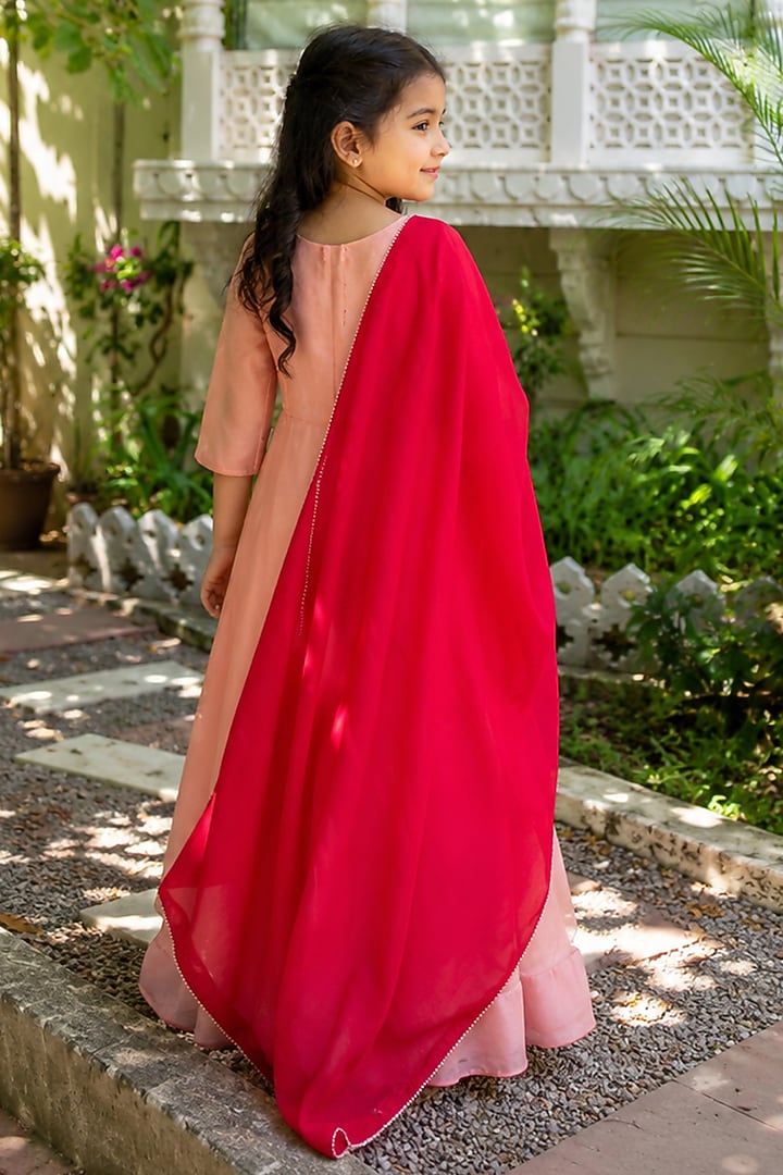 Light Pink Mul Chanderi Anarkali Set For Girls by House Of Jamoti Kids at Pernia's Pop Up Shop