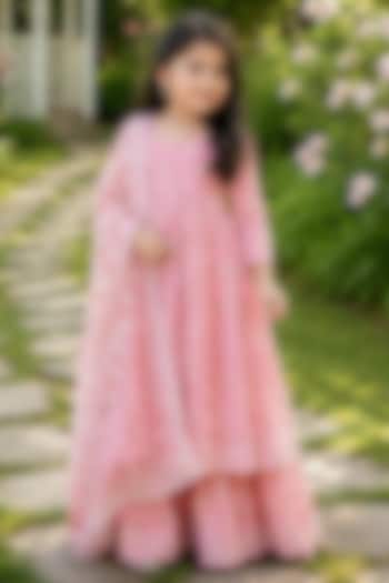Pink Cotton Printed Anarkali Set For Girls by House Of Jamoti Kids at Pernia's Pop Up Shop