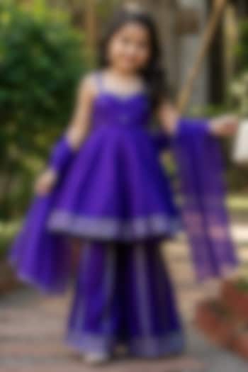 Violet Upada Silk Sharara Set For Girls by House Of Jamoti Kids at Pernia's Pop Up Shop