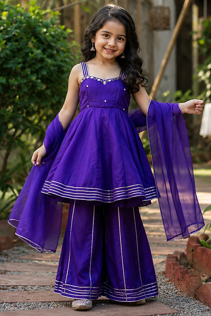 Violet Upada Silk Sharara Set For Girls by House Of Jamoti Kids at Pernia's Pop Up Shop