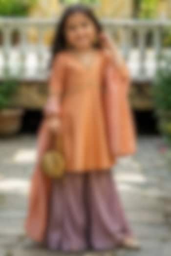 Blush Peach Tissue Sharara Set For Girls by House Of Jamoti Kids at Pernia's Pop Up Shop