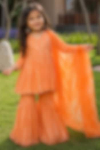 Coral Viscose Printed Sharara Set For Girls by House Of Jamoti Kids at Pernia's Pop Up Shop