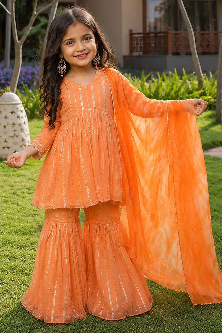 Coral Viscose Printed Sharara Set For Girls by House Of Jamoti Kids at Pernia's Pop Up Shop