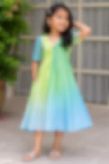 Green Ombre Chanderi Dress For Girls by House Of Jamoti Kids at Pernia's Pop Up Shop