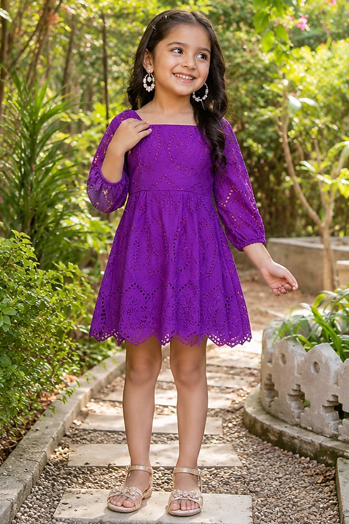 Purple Cotton Dress For Girls by House Of Jamoti Kids at Pernia's Pop Up Shop