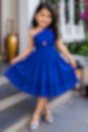 Cobalt Cotton Embroidered One-Shoulder Dress by House Of Jamoti Kids at Pernia's Pop Up Shop