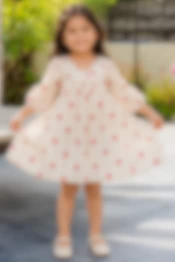 White Kora Cotton Dress For Girls by House Of Jamoti Kids at Pernia's Pop Up Shop