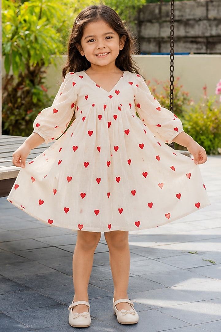 White Kora Cotton Dress For Girls by House Of Jamoti Kids at Pernia's Pop Up Shop