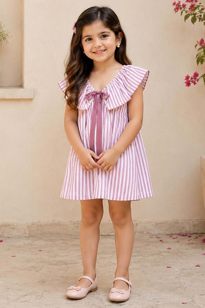Pink Viscose A-Line Dress For Girls by House Of Jamoti Kids at Pernia's Pop Up Shop