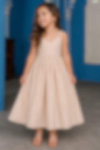 Beige & White Viscose Striped Dress For Girls by House Of Jamoti Kids at Pernia's Pop Up Shop