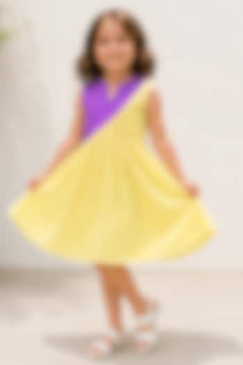 Purple & Yellow Cotton Dress For Girls by House Of Jamoti Kids at Pernia's Pop Up Shop