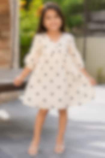 White & Black Kora Cotton Dress For Girls by House Of Jamoti Kids at Pernia's Pop Up Shop