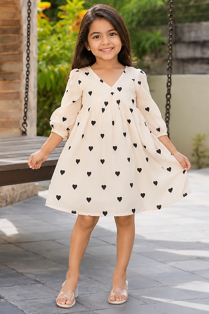 White & Black Kora Cotton Dress For Girls by House Of Jamoti Kids at Pernia's Pop Up Shop