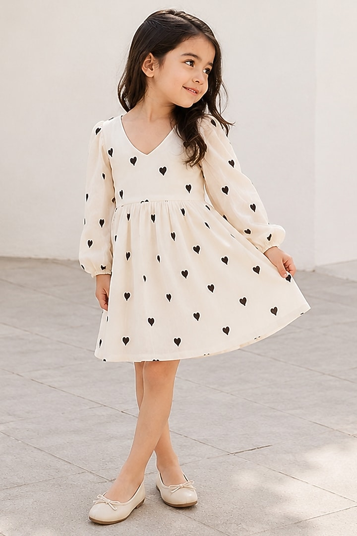 White & Black Kora Cotton Dress For Girls by House Of Jamoti Kids at Pernia's Pop Up Shop