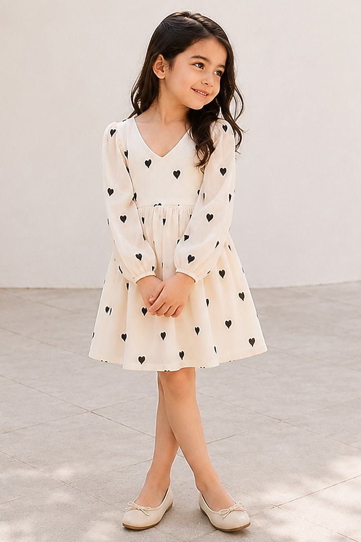 White & Black Kora Cotton Dress For Girls by House Of Jamoti Kids at Pernia's Pop Up Shop