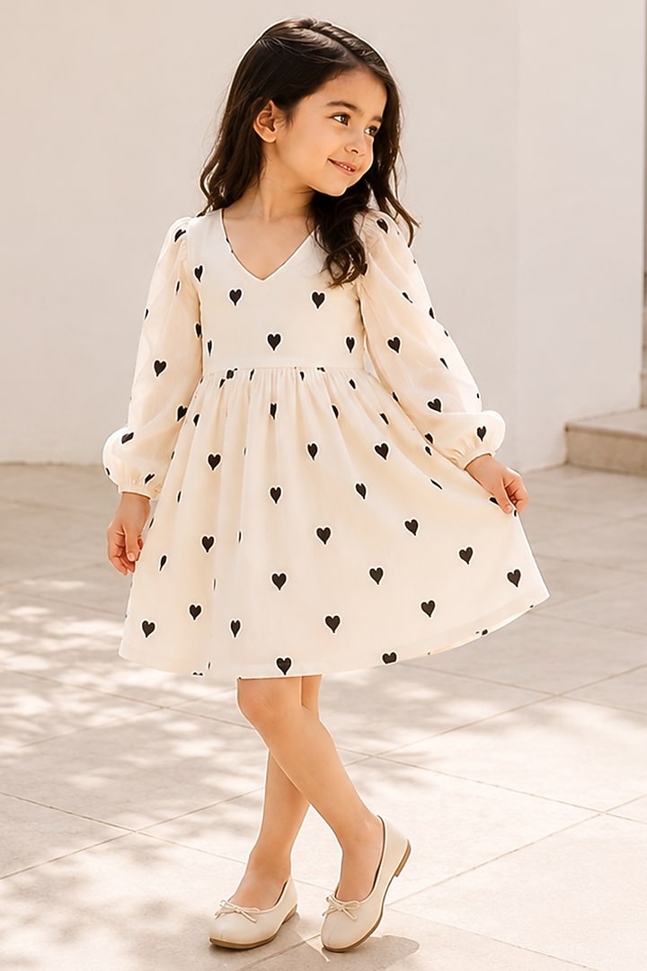 White & Black Kora Cotton Dress For Girls by House Of Jamoti Kids at Pernia's Pop Up Shop