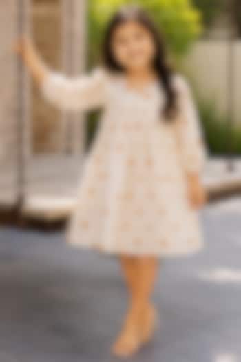 White & Mustard Kora Cotton Dress For Girls by House Of Jamoti Kids at Pernia's Pop Up Shop
