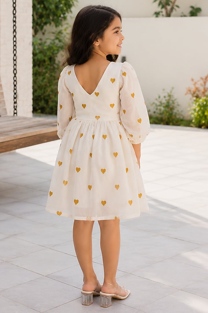 White & Mustard Kora Cotton Dress For Girls by House Of Jamoti Kids at Pernia's Pop Up Shop