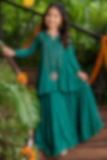 Emerald Green Chinnon Embellished Skirt Set For Girls by House Of Jamoti Kids at Pernia's Pop Up Shop