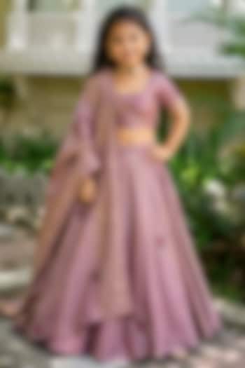 Rose Mist Tissue Machine Embroidered Lehenga Set For Girls by House Of Jamoti Kids at Pernia's Pop Up Shop