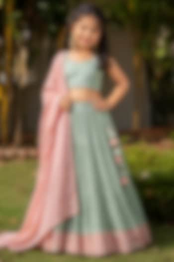 Pastel Green Mul Chanderi Lehenga Set For Girl by House Of Jamoti Kids at Pernia's Pop Up Shop