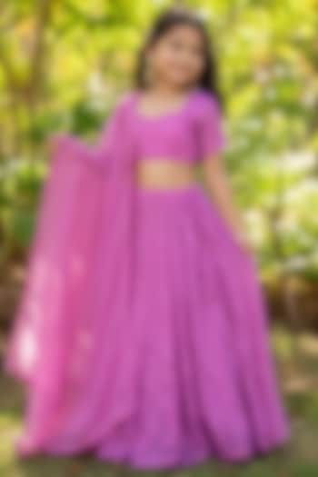 Pink Georgette Chikankari Lehenga Set For Girls by House Of Jamoti Kids at Pernia's Pop Up Shop