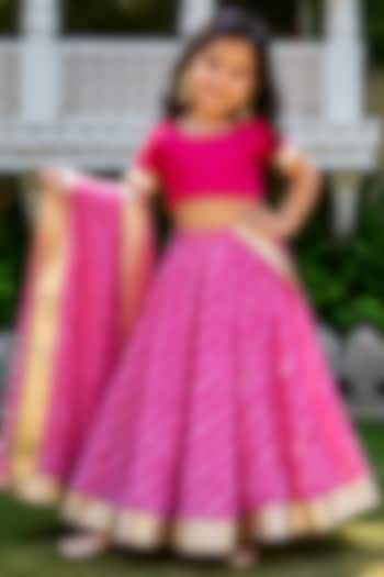 Pink Viscose Georgette Leheriya Lehenga Set For Girls by House Of Jamoti Kids at Pernia's Pop Up Shop