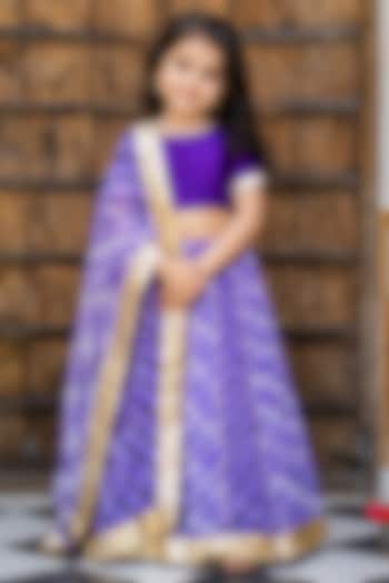 Purple Viscose Georgette Leheriya Lehenga Set For Girls by House Of Jamoti Kids at Pernia's Pop Up Shop