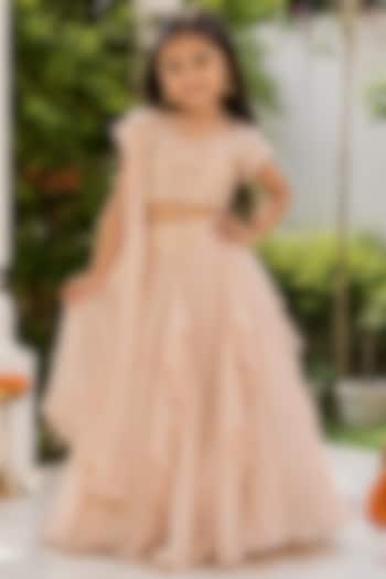 Beige Organza Mirror Embroidered Lehenga Set For Girls by House Of Jamoti Kids at Pernia's Pop Up Shop