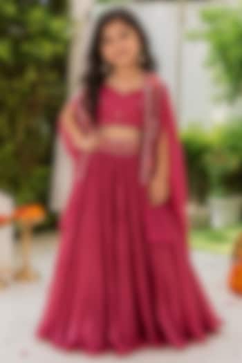 Dusky Mauve Upada Silk Embroidered Lehenga Set For Girls by House Of Jamoti Kids at Pernia's Pop Up Shop