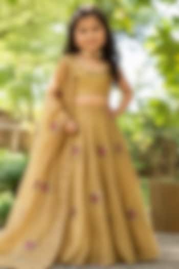 Gold Tissue Machine Embroidered Lehenga Set For Girls by House Of Jamoti Kids at Pernia's Pop Up Shop