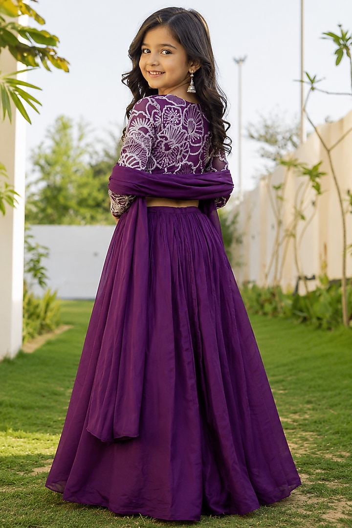 Purple Chinnon Lehenga Set For Girls by House Of Jamoti Kids at Pernia's Pop Up Shop