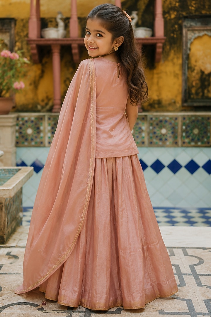 Bronze Tissue Skirt Set For Girls by House Of Jamoti Kids at Pernia's Pop Up Shop