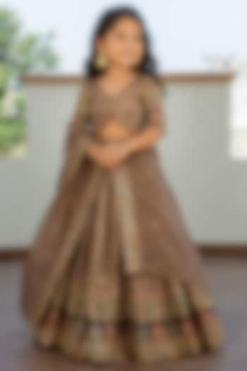 Beige Tissue Sequin & Thread Embroidered Lehenga Set For Girls by House Of Jamoti Kids at Pernia's Pop Up Shop
