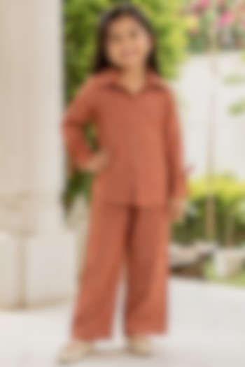 Brown Cotton Checkered Co-Ord Set For Girls by House Of Jamoti Kids at Pernia's Pop Up Shop