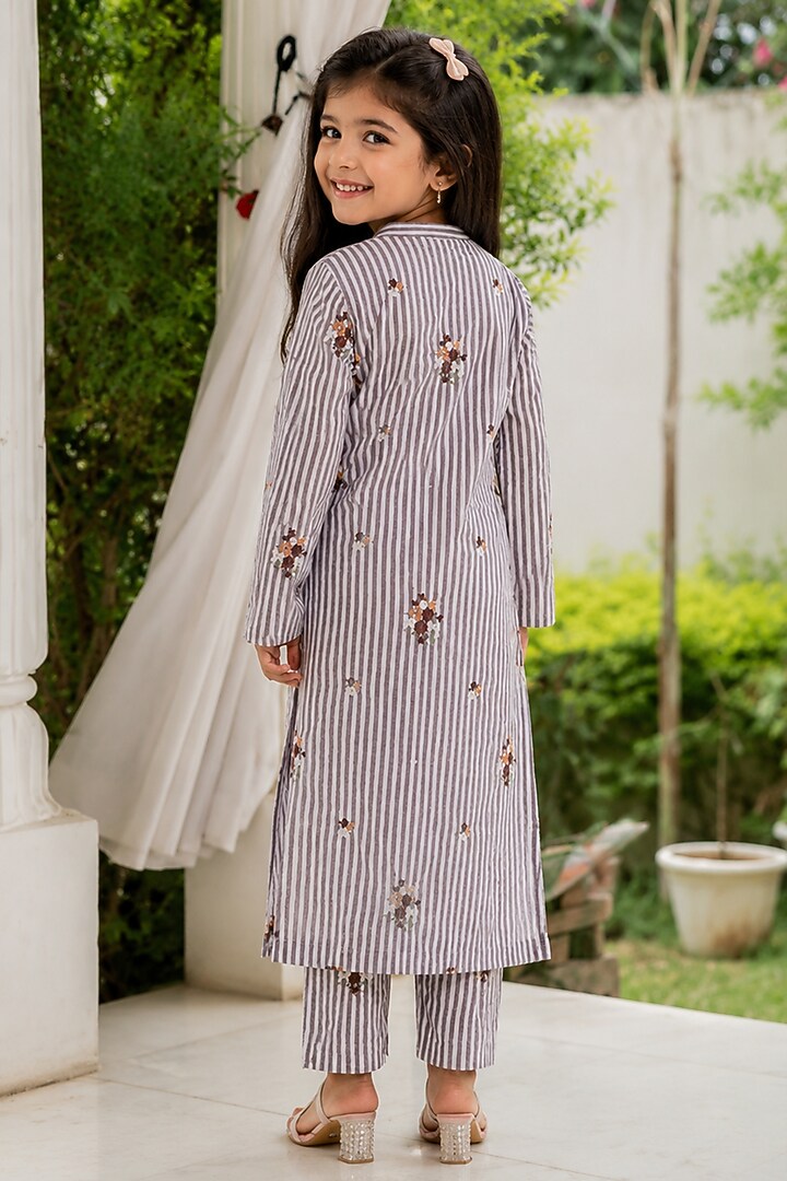Brown Cotton Striped Kurta Set For Girls by House Of Jamoti Kids at Pernia's Pop Up Shop