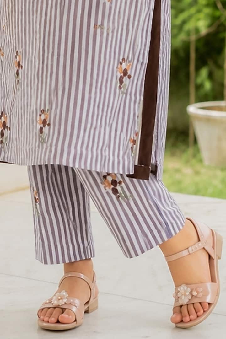 Brown Cotton Striped Kurta Set For Girls by House Of Jamoti Kids at Pernia's Pop Up Shop