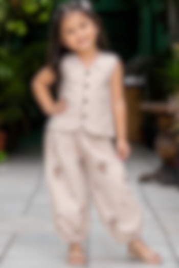 Brown Cotton Striped Co-Ord Set For Girls by House Of Jamoti Kids at Pernia's Pop Up Shop