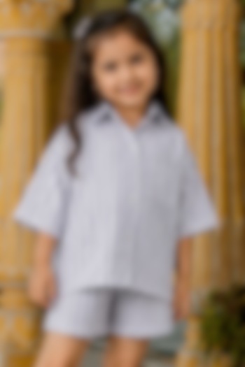 Grey Viscose Striped Co-Ord Set For Girls by House Of Jamoti Kids at Pernia's Pop Up Shop