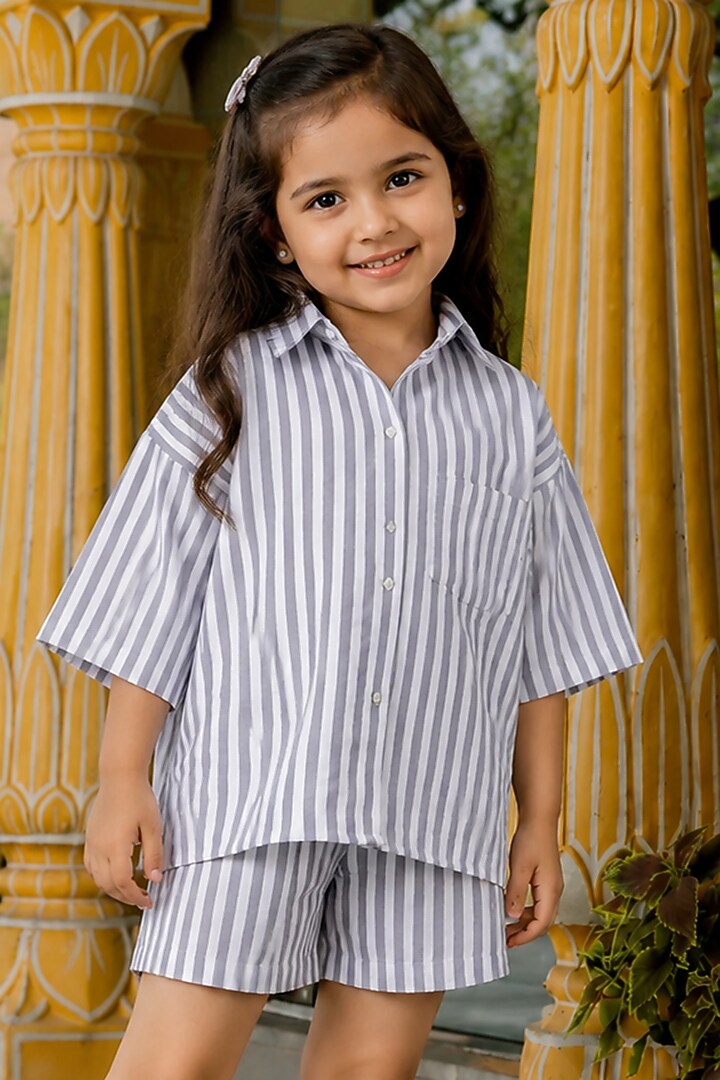 Grey Viscose Striped Co-Ord Set For Girls by House Of Jamoti Kids at Pernia's Pop Up Shop
