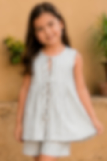 Sage Green Viscose Striped Co-Ord Set For Girls by House Of Jamoti Kids at Pernia's Pop Up Shop